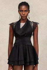 Adrianna Black Lace Mini Dress V-Neckline Special Occasions Evening Outings Formal Events