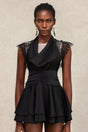 Adrianna Black Lace Mini Dress V-Neckline Special Occasions Evening Outings Formal Events