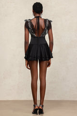 Adrianna Black Lace V-Neck Mini Dress