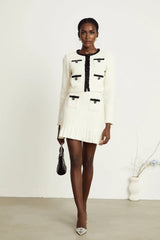 Adrianna Jacket & Skirt - Waffle Knit Texture - Bead Embellishments - Cropped Jacket Style - Pleated Hem