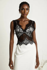 Adrianna Maxi Dress - V Neck - Sleeveless - Satin & Lace Overlay - Flared Hem - Contrast Colors