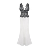 Adrianna Maxi Dress - V Neck - Sleeveless - Satin & Lace Overlay - Flared Hem - Contrast Colors