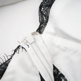 Adrianna Maxi Dress - V Neck - Sleeveless - Satin & Lace Overlay - Flared Hem - Contrast Colors