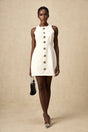 Adrielle Mini Dress With Puff Skirt - Decorative Buttons - Sleeveless - Zip Back