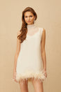 Adrienne White Feather Trim Mini Dress
