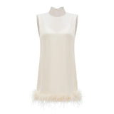 Adrienne White Feather Trim Mini Dress