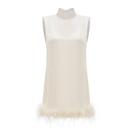Adrienne White Feather Trim Mini Dress