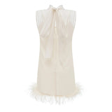 Adrienne White Feather Trim Mini Dress