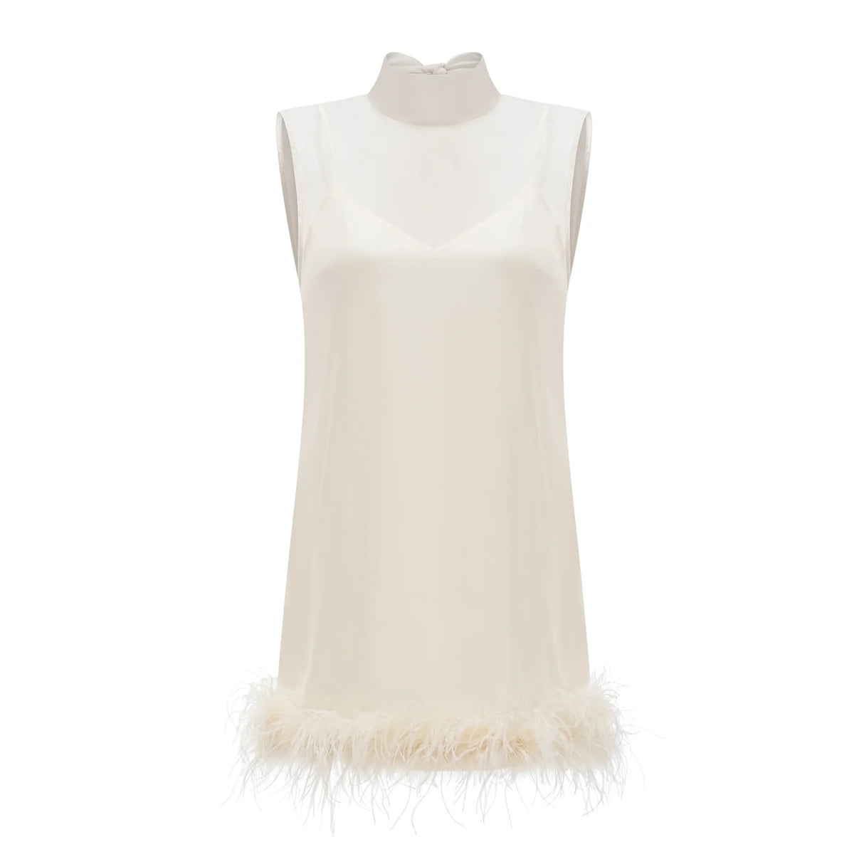 Adrienne White Feather Trim Mini Dress