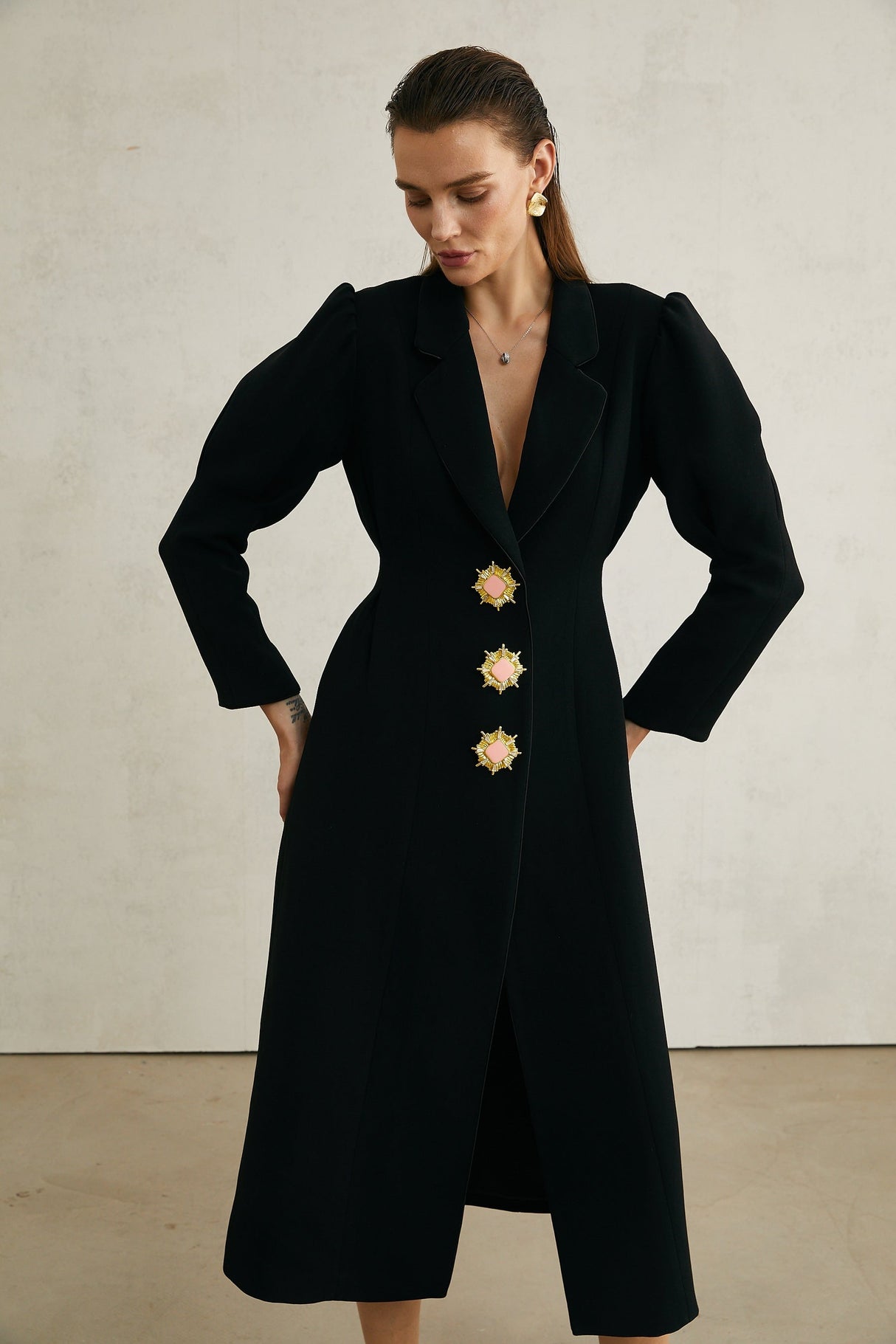 Aëlle black singlebreasted long coat
