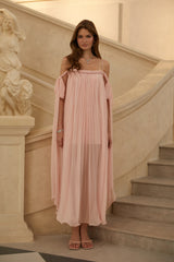 Agathe Pink Braid Detail Pleated Maxi Dress