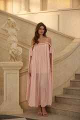 Agathe Pink Braid Detail Pleated Maxi Dress