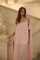 Agathe Pink Braid Detail Pleated Maxi Dress
