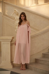 Agathe Pink Braid Detail Pleated Maxi Dress