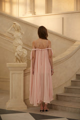Agathe Pink Braid Detail Pleated Maxi Dress