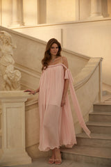 Agathe Pink Braid Detail Pleated Maxi Dress
