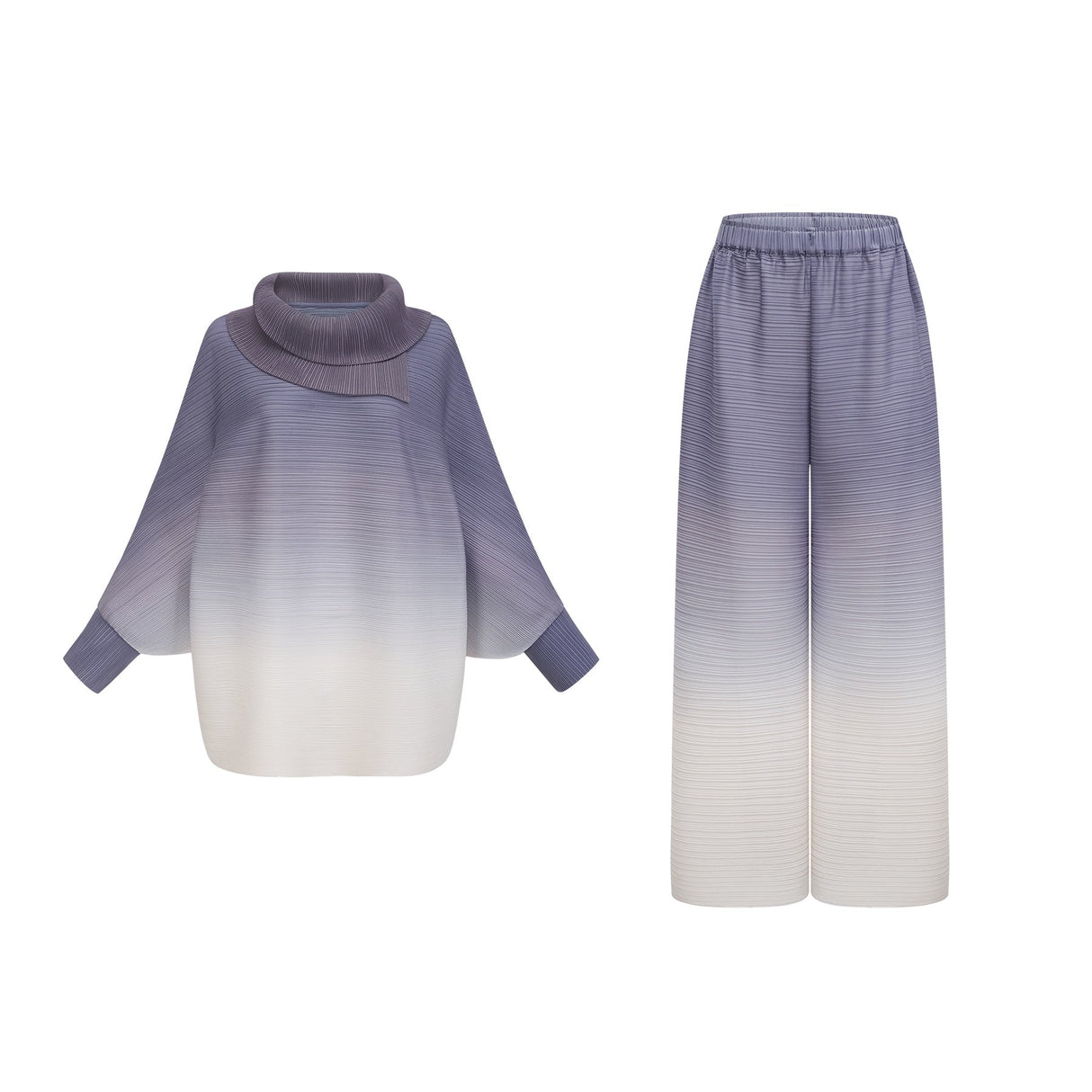 Agathe purple gradient wrinkled blouse  trousers matching set