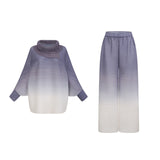 Agathe purple gradient wrinkled blouse  trousers matching set