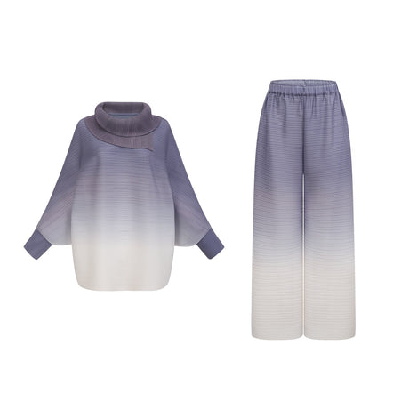Agathe purple gradient wrinkled blouse  trousers matching set