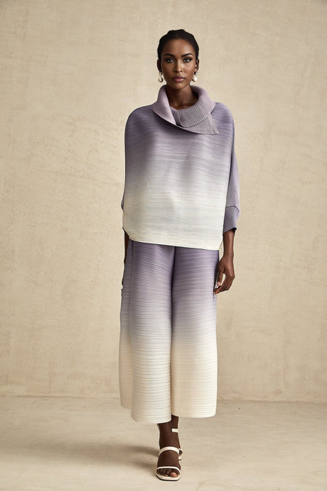 Agathe purple gradient wrinkled blouse  trousers matching set