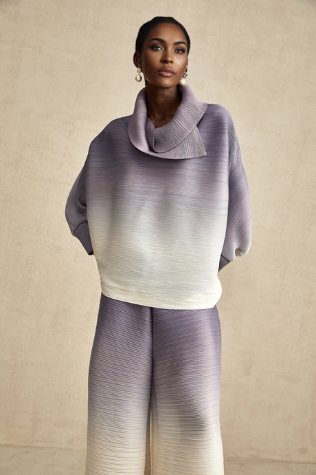 Agathe purple gradient wrinkled blouse  trousers matching set
