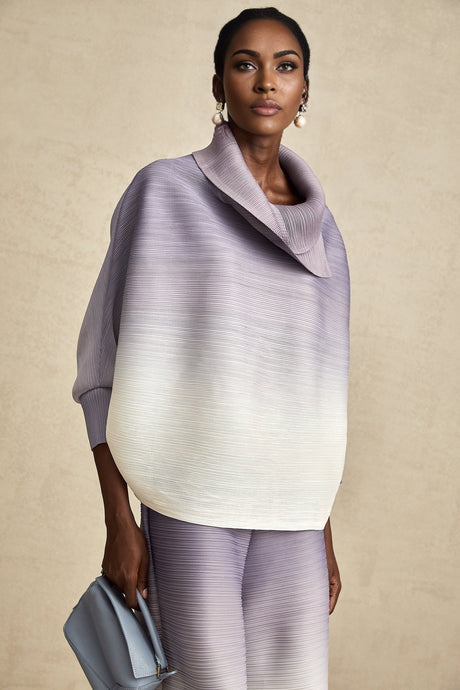 Agathe purple gradient wrinkled blouse  trousers matching set
