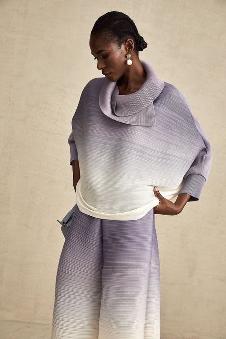 Agathe purple gradient wrinkled blouse  trousers matching set