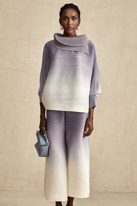 Agathe purple gradient wrinkled blouse  trousers matching set