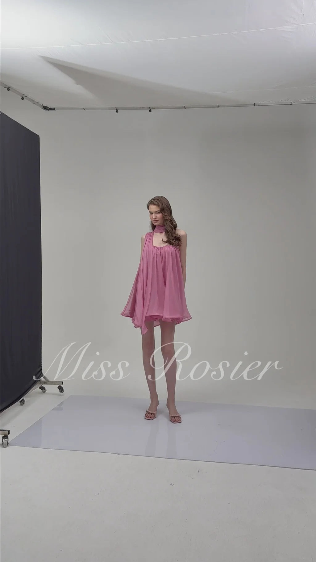 Agathe Rose Pink Off Shoulder Ruched Mini Dress with Ribbon