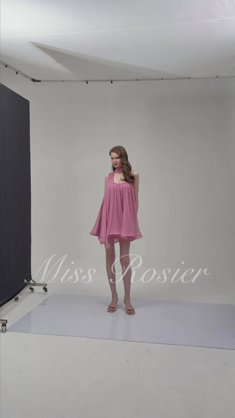 Agathe Rose Pink Off Shoulder Ruched Mini Dress with Ribbon