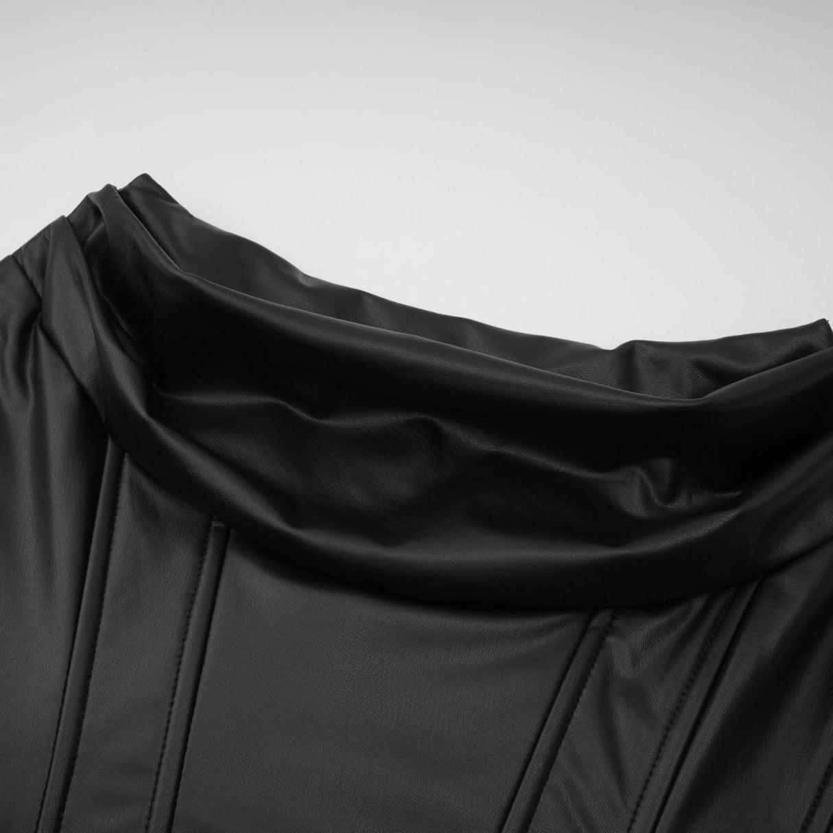 Agnes Black Ruched Leather Bodycon Mini Dress