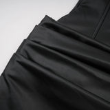 Agnes Black Ruched Leather Bodycon Mini Dress