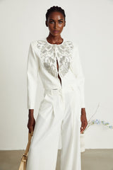Agnès white embellished jacket  trousers matching set