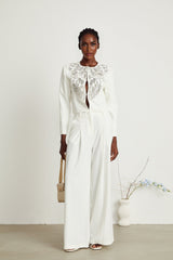 Agnès white embellished jacket  trousers matching set