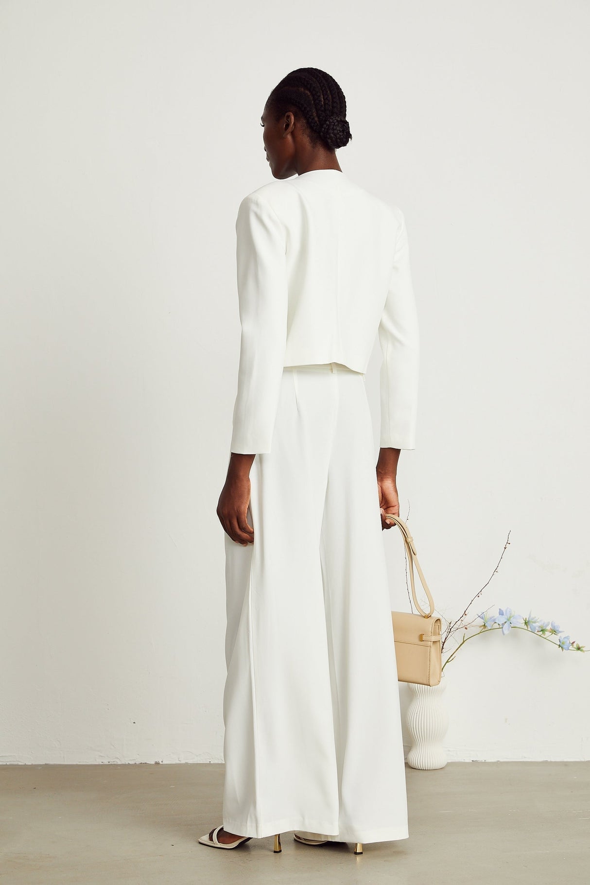 Agnès white embellished jacket  trousers matching set