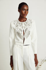 Agnès white embellished jacket  trousers matching set