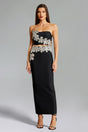 Agnese Black Floral Embellished Diamond Strapless Dress