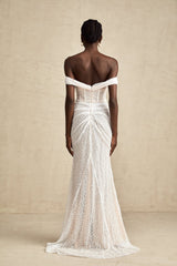 Agnolina Maxi Dress - Off - Shoulder Design - Corset Style - Sequin Embellishment - Ruched Detailing