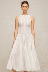 Agnolina Midi Dress - Crochet Knit - Sleeveless - Puff Skirt - Godet Design