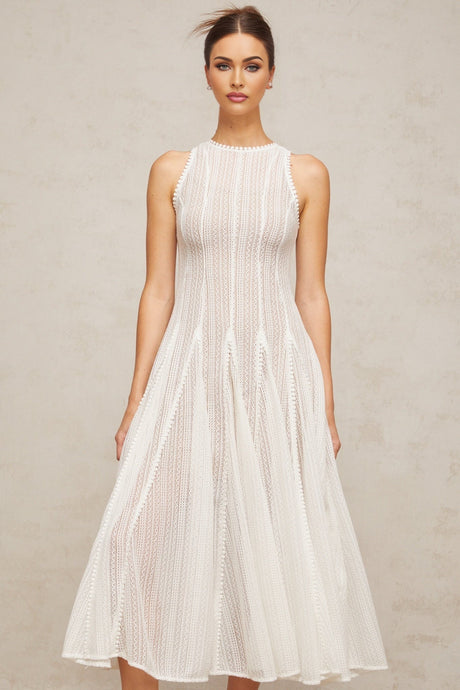 Agnolina Midi Dress - Crochet Knit - Sleeveless - Puff Skirt - Godet Design