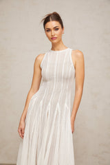 Agnolina Midi Dress - Crochet Knit - Sleeveless - Puff Skirt - Godet Design
