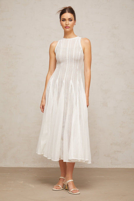 Agnolina Midi Dress - Crochet Knit - Sleeveless - Puff Skirt - Godet Design