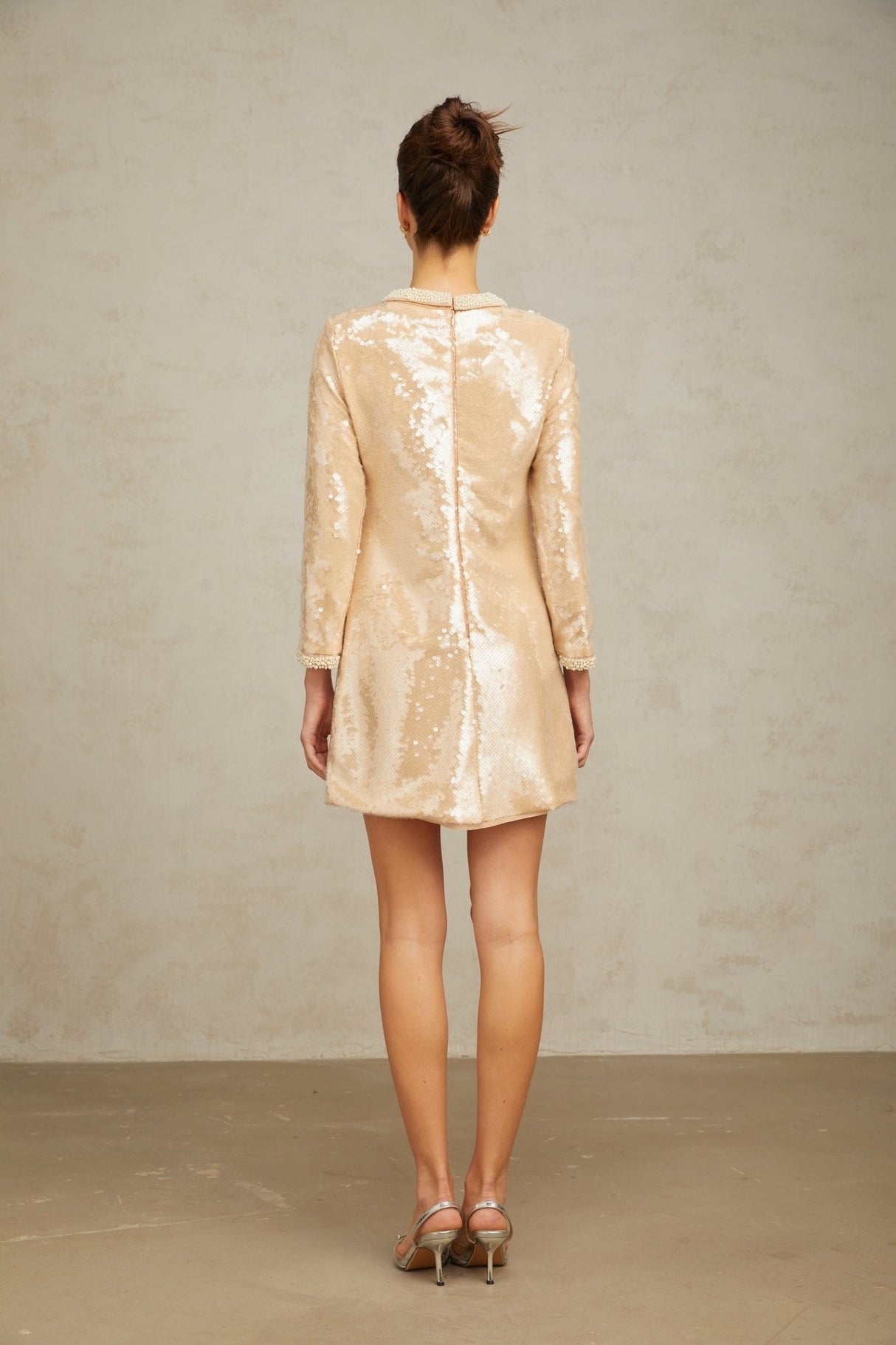 Agnolina Mini Dress – Crew Neck – Long Sleeves – Sequin Embellishment