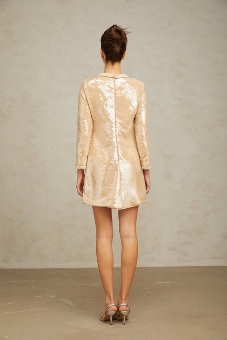 Agnolina Mini Dress – Crew Neck – Long Sleeves – Sequin Embellishment