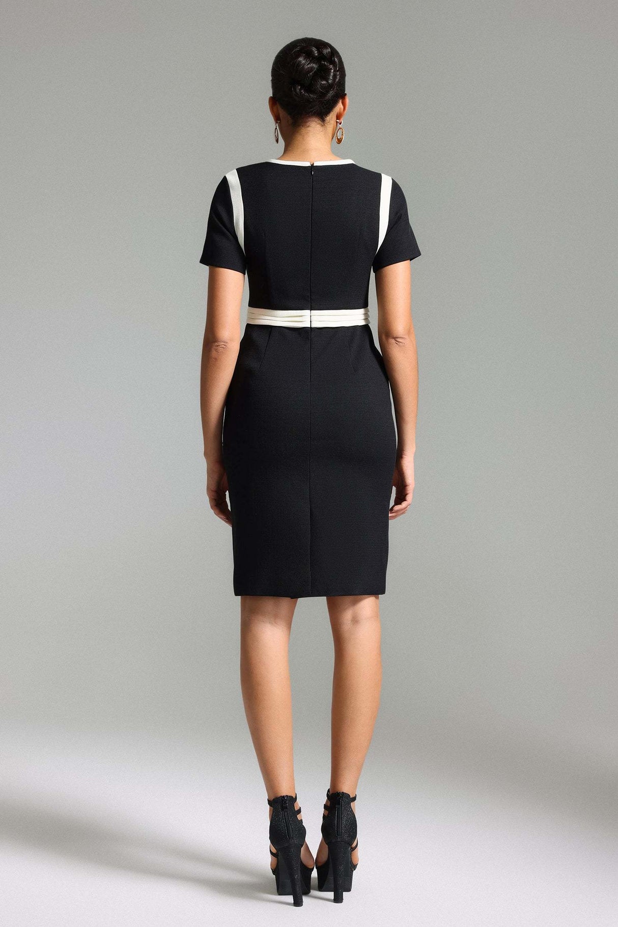 Aida Black Elegant Chic Silhouette Dress Classic Neckline Contrasting Tones Modern Fashion Enthusiasts