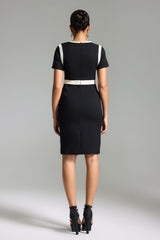 Aida Black Elegant Chic Silhouette Dress Classic Neckline Contrasting Tones Modern Fashion Enthusiasts