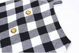Aida Dress - Form - Fitting Halter Neckline - Plaid Pattern - Tailored Fit - Statement Gold Buttons