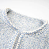 Aida Jacket - Round Neck - Tweed - Golden Button Detailing - Panelled Construction