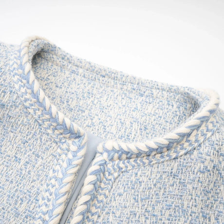 Aida Jacket - Round Neck - Tweed - Golden Button Detailing - Panelled Construction