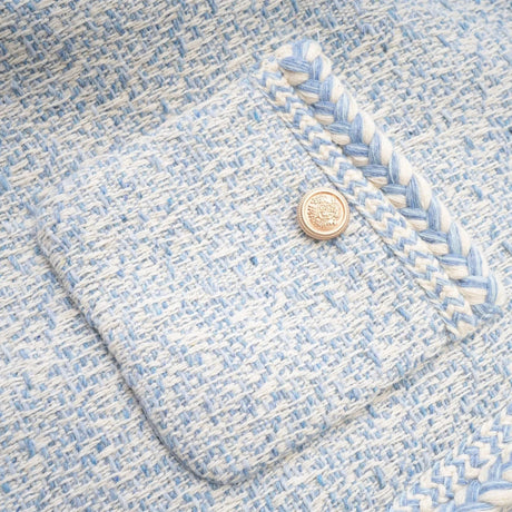 Aida Jacket - Round Neck - Tweed - Golden Button Detailing - Panelled Construction